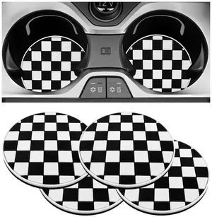 4 PCS Car Cup Coasters, 2.76 Inch Shockproof Auto Cup Holder Insert Coaster Checkered Drink Mat, Anti-Slip Waterproof Water Bottle Pad Stylish Grid Decoration for Most Vehicles (Checkerboard) 4 PCS Car Cup Coasters, 2.76 Inch Shockproof Auto Cup Holder Insert Coaster Checkered Drink Mat, Anti-Slip Waterproof Water Bottle Pad Stylish Grid Decoration for Most Vehicles (Checkerboard)