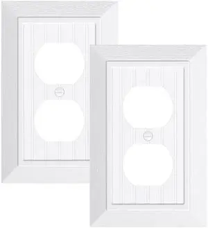 2-Pack Classic Beadboard Polycarbonate Duplex Outlet Cover Plate | Decorative Unbreakable Switch Plates and Outlet Covers, Pure White Wall Plate for Electrical Outlet, 1 Gang Receptacle Cover 2-Pack Classic Beadboard Polycarbonate Duplex Outlet Cover Plate | Decorative Unbreakable Switch Plates and Outlet Covers, Pure White Wall Plate for Electrical Outlet, 1 Gang Receptacle Cover