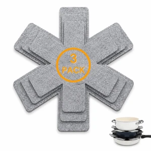 Pot and Pan Protectors, Set of 3 Grey Felt Pot and Pan Separators Pad Pot Dividers Anti-Slip Pad for Stacking and Protecting Cookware Avoid Scratching (Grey) Pot and Pan Protectors, Set of 3 Grey Felt Pot and Pan Separators Pad Pot Dividers Anti-Slip Pad for Stacking and Protecting Cookware Avoid Scratching (Grey)