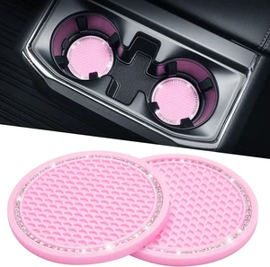 Cup Holder Coasters for Car, 2 Pack Universal Anti-Slip Car Coasters with Crystal Rhinestone, 2.75 inch/6.98 cm PVC Cup Holder Insert Coaster, Pink Car Accessories (Pink with Diamond) Cup Holder Coasters for Car, 2 Pack Universal Anti-Slip Car Coasters with Crystal Rhinestone, 2.75 inch/6.98 cm PVC Cup Holder Insert Coaster, Pink Car Accessories (Pink with Diamond)