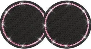 2PCS Bling Car Cup Coaster, Universal Holder Insert Rhinestone Anti Slip Silicone Accessories Suitable for Most Interior, Best Gift Women, Black and Pink 2PCS Bling Car Cup Coaster, Universal Holder Insert Rhinestone Anti Slip Silicone Accessories Suitable for Most Interior, Best Gift Women, Black and Pink
