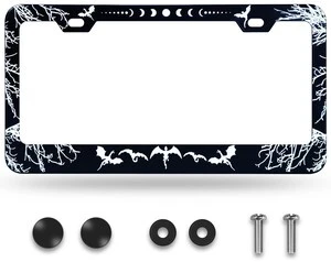 Dragons Pattern Black, License Plate Frame | Universal Rust-Proof Aluminum Alloy, Car License Plate Frame Holder, Front Rear License Plate Cover, with Screw Caps (2 Hole) Dragons Pattern Black, License Plate Frame | Universal Rust-Proof Aluminum Alloy, Car License Plate Frame Holder, Front Rear License Plate Cover, with Screw Caps (2 Hole)