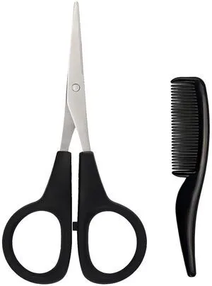 2 Pack Men's Beard & Mustache Scissors & Mini Comb Trimming Kit Black 4 inch 2 Pack Men's Beard & Mustache Scissors & Mini Comb Trimming Kit Black 4 inch