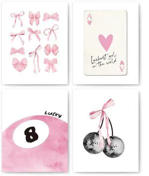 okaxscm Pink Coquette Trendy Preppy Wall Art Prints Set of 4, Coquette Room Decor, Preppy Room Decor Aesthetic, Pink Bow Disco 8 Ball Cherry Wall Decor Posters for Girls Bedroom Dorm, 8x10 Unframed okaxscm Pink Coquette Trendy Preppy Wall Art Prints Set of 4, Coquette Room Decor, Preppy Room Decor Aesthetic, Pink Bow Disco 8 Ball Cherry Wall Decor Posters for Girls Bedroom Dorm, 8x10 Unframed