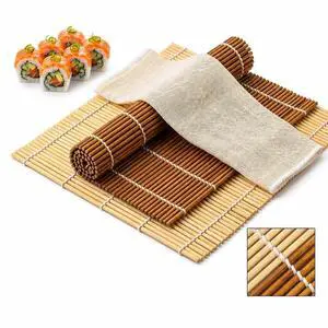Sushi Rolling Mat Set, 2 Pack Bamboo Makisu with Cloth, 9.5x9.5 In | 2 Bamboo Mats + Cotton Cloth. Reduces Rice Sticking, Fits Standard Nori. For Maki, California Rolls & Kimbap. Sushi Rolling Mat Set, 2 Pack Bamboo Makisu with Cloth, 9.5x9.5 In | 2 Bamboo Mats + Cotton Cloth. Reduces Rice Sticking, Fits Standard Nori. For Maki, California Rolls & Kimbap.