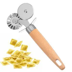 Wheel Pastry Cutter with Premium Wooden Handle, Stainless Steel Dual-Head Ravioli & Pasta Cutter for Pizza, Cookies, and Pasta, Multipurpose Baking Tool for Kitchen Wheel Pastry Cutter with Premium Wooden Handle, Stainless Steel Dual-Head Ravioli & Pasta Cutter for Pizza, Cookies, and Pasta, Multipurpose Baking Tool for Kitchen
