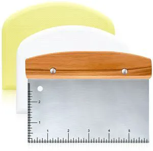Versatile Bench Scraper with Wood Handle, Premium Stainless Steel Dough Scraper Cutter with 2 PCS Flexible Bowl Scraper for Pastry Bread Pizza, Kitchen Scraper Tool for Flat Top Griddle Versatile Bench Scraper with Wood Handle, Premium Stainless Steel Dough Scraper Cutter with 2 PCS Flexible Bowl Scraper for Pastry Bread Pizza, Kitchen Scraper Tool for Flat Top Griddle