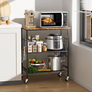 Rolling Kitchen Microwave Cart, 3 Tier Microwave Stand with Storage, Small Kitchen Island on Wheels, Kitchen Storage Cart with 6 Hooks for Kitchen, Coffee Bar, Living Room, Balcony Rolling Kitchen Microwave Cart, 3 Tier Microwave Stand with Storage, Small Kitchen Island on Wheels, Kitchen Storage Cart with 6 Hooks for Kitchen, Coffee Bar, Living Room, Balcony