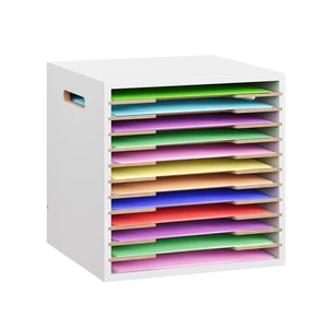 12x12 Scrapbook Paper Storage Organizer Wood, 12 Tier Desk File Organizer with Handle, Stackable Paper Sorter Holder with Adjustable Shelves for Craft Room Home Office Classroom Desktop, White 12x12 Scrapbook Paper Storage Organizer Wood, 12 Tier Desk File Organizer with Handle, Stackable Paper Sorter Holder with Adjustable Shelves for Craft Room Home Office Classroom Desktop, White