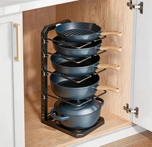 Pots and Pans Organizer under Cabinet, 5 Adjustable Tiers Heavy-Duty Pan Pot Organizer with 16.5" Height, Holds 55 LB - Cast Iron Skillets, Griddles, Shallow Cookware Pots and Pans Organizer under Cabinet, 5 Adjustable Tiers Heavy-Duty Pan Pot Organizer with 16.5" Height, Holds 55 LB - Cast Iron Skillets, Griddles, Shallow Cookware