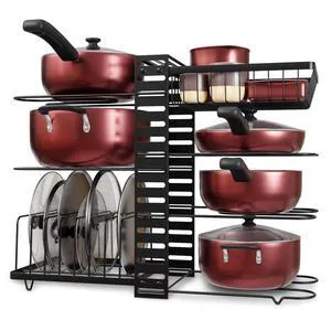 7-Tier Pots and Pans Organizer Under Cabinet - Cooking Pot Lid Organizer for Cabinet with Basket for Utensils, Lid Rack - Adjustable Vertical Holder Cookware Storage, Steel Pot Rack for Kitchen 7-Tier Pots and Pans Organizer Under Cabinet - Cooking Pot Lid Organizer for Cabinet with Basket for Utensils, Lid Rack - Adjustable Vertical Holder Cookware Storage, Steel Pot Rack for Kitchen