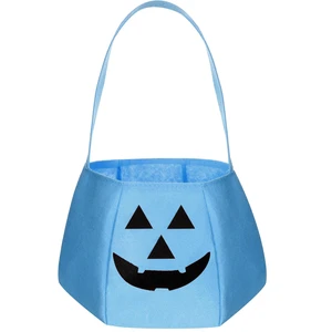 Halloween Pumpkin Candy Bag Felt Treat Basket, Pastel Blue Halloween Pumpkin Candy Bag Felt Treat Basket, Pastel Blue