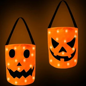 2pcs Halloween Treat Bag Orange Pumpkin Buckets with Light Reusable Goody Candy Bucket Bag for Trick or Treat Halloween Birthday Party Favor Supplies 2pcs Halloween Treat Bag Orange Pumpkin Buckets with Light Reusable Goody Candy Bucket Bag for Trick or Treat Halloween Birthday Party Favor Supplies