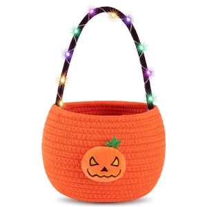 Halloween Trick or Treat Basket for Kids, LED Light Up Pumpkin Candy Bucket | Small Woven Cotton Rope Boo Basket with Handle, Cute Halloween Basket for Halloween Party & Gifts,7.87"x6.5"x5.91" ,Orange Halloween Trick or Treat Basket for Kids, LED Light Up Pumpkin Candy Bucket | Small Woven Cotton Rope Boo Basket with Handle, Cute Halloween Basket for Halloween Party & Gifts,7.87"x6.5"x5.91" ,Orange
