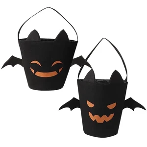 2Pcs Halloween Trick or Treat Bag Bat Bucket Pumpkin Canvas Candy Tote Bucket for Adult K 2Pcs Halloween Trick or Treat Bag Bat Bucket Pumpkin Canvas Candy Tote Bucket for Adult K