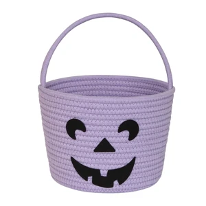 Halloween Pumpkin Basket for Kids, Trick or Treat Candy Bucket, Small Woven Boo Spooky Ghost Basket, Cute Cotton Rope Baby Fall Gift Bin, Halloween Decorations, Purple Halloween Pumpkin Basket for Kids, Trick or Treat Candy Bucket, Small Woven Boo Spooky Ghost Basket, Cute Cotton Rope Baby Fall Gift Bin, Halloween Decorations, Purple