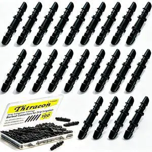 100 Pcs Barbed Coupling Connectors for 1/4 Inch Drip Irrigation Tubing with Storage Case - Black Drip Line Fittings for Garden, Greenhouse, Raised Beds, Lawn & Potted Plants 100 Pcs Barbed Coupling Connectors for 1/4 Inch Drip Irrigation Tubing with Storage Case - Black Drip Line Fittings for Garden, Greenhouse, Raised Beds, Lawn & Potted Plants