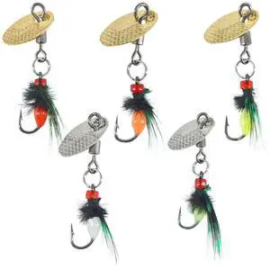 5-Pack Artificial Fly Fishing Lures with Spinner Blades, Ideal for Bass, Trout, Sunfish & Pike Fishing 5-Pack Artificial Fly Fishing Lures with Spinner Blades, Ideal for Bass, Trout, Sunfish & Pike Fishing