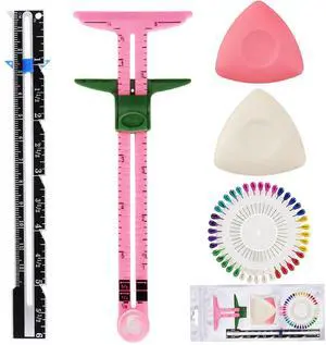 5 Piece Sewing Gauge Set, 5-in-1 Sliding Ruler & Seam Gauge, Pink | Acrylic measuring tools | Includes 2 fabric chalks & 40 pins | For seam allowance, hems, button spacing, quilting & crafting 5 Piece Sewing Gauge Set, 5-in-1 Sliding Ruler & Seam Gauge, Pink | Acrylic measuring tools | Includes 2 fabric chalks & 40 pins | For seam allowance, hems, button spacing, quilting & crafting