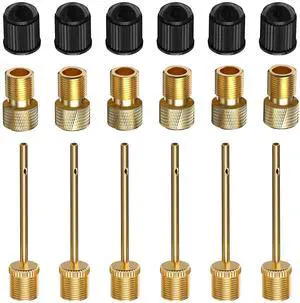 6 Pack Presta-Schrader Valve Adapter Set w/Valve Caps & Ball Pump Needles | Brass Adapter Kit for Cyclists and Ballers. Works with Standard Pumps, Air Compressors for Home or On-the-Go. 6 Pack Presta-Schrader Valve Adapter Set w/Valve Caps & Ball Pump Needles | Brass Adapter Kit for Cyclists and Ballers. Works with Standard Pumps, Air Compressors for Home or On-the-Go.