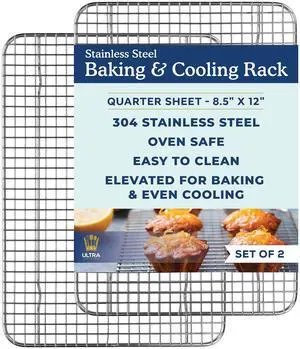 Cooling & Baking Rack Set - 8.5'' x 12'' - Set of 2 | 100% Stainless Steel, Oven-Safe, Dishwasher-Safe, Heavy Duty Tight-Wire, Set of 2, Quater Sheet Pan Cooling Racks, Easy Clean Cooling & Baking Rack Set - 8.5'' x 12'' - Set of 2 | 100% Stainless Steel, Oven-Safe, Dishwasher-Safe, Heavy Duty Tight-Wire, Set of 2, Quater Sheet Pan Cooling Racks, Easy Clean