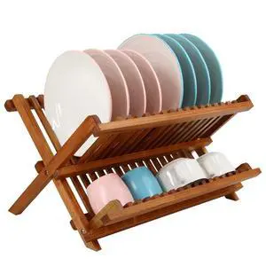 Teak Wood Dish Drying Rack, Foldable Plate Organizer Countertop | Dishes Drainer Racks Collapsible, Small Holder for Cups, Bowls, Pans, Pots, Compact Kitchen Counter, 2 Tier, Space Saving Teak Wood Dish Drying Rack, Foldable Plate Organizer Countertop | Dishes Drainer Racks Collapsible, Small Holder for Cups, Bowls, Pans, Pots, Compact Kitchen Counter, 2 Tier, Space Saving