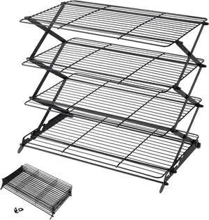 2/3/4-Tier Upgraded Collapsible Cooling Rack with Adjustable 3 Setting Design Stackable Roasting Cooking Drying Wire Cooling Rack for Cookies Baking Gifts for Women 2/3/4-Tier Upgraded Collapsible Cooling Rack with Adjustable 3 Setting Design Stackable Roasting Cooking Drying Wire Cooling Rack for Cookies Baking Gifts for Women