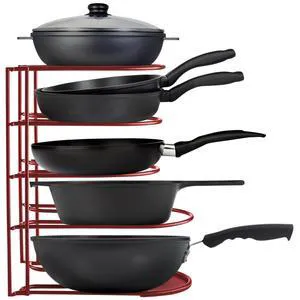 Extreme Matters Heavy-Duty Pots and Pans Organizer | 5-Tier Cookware & Lid Storage Rack | Free-Standing or Wall-Mount | Kitchen Organizer for Cast Iron Skillets, Pots, Frying Pans, Lids | Red Extreme Matters Heavy-Duty Pots and Pans Organizer | 5-Tier Cookware & Lid Storage Rack | Free-Standing or Wall-Mount | Kitchen Organizer for Cast Iron Skillets, Pots, Frying Pans, Lids | Red