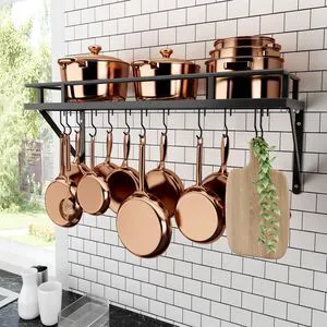 30-Inch Kitchen Pan Pot Rack Wall Mounted, Hanging Storage Organizer | 88 Lbs Capacity, Wall Shelf with 12 Sturdy Hooks, 16-Inch Stud Mount, Matte Black, KUR215S75A-BK 30-Inch Kitchen Pan Pot Rack Wall Mounted, Hanging Storage Organizer | 88 Lbs Capacity, Wall Shelf with 12 Sturdy Hooks, 16-Inch Stud Mount, Matte Black, KUR215S75A-BK