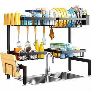 Large Over The Sink Dish Drying Rack 2 Tiers 4 Baskets | Fits All Sinks (from 26.57" to 35"), 2-Tier Adjustable SinkRack, Dishes Rack Kitchen Storage Organizer, Space Saving Large Over The Sink Dish Drying Rack 2 Tiers 4 Baskets | Fits All Sinks (from 26.57" to 35"), 2-Tier Adjustable SinkRack, Dishes Rack Kitchen Storage Organizer, Space Saving