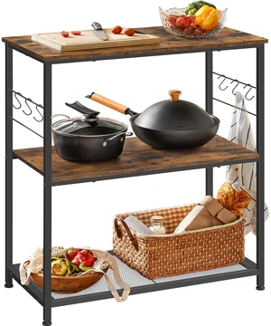 Kitchen Island, 3-Tier, 6 Hooks, Metal Frame | Microwave Oven Stand, Kitchen Shelf, Baker's Rack, 31.5 Inches Width, Rustic Brown and Black Kitchen Island, 3-Tier, 6 Hooks, Metal Frame | Microwave Oven Stand, Kitchen Shelf, Baker's Rack, 31.5 Inches Width, Rustic Brown and Black