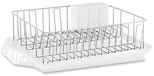 Classic Large Rust Resistant Full Dishrack with Removable 3 Compartment Flatware Caddy, Andlged Drain Board, 3-Piece, White Classic Large Rust Resistant Full Dishrack with Removable 3 Compartment Flatware Caddy, Andlged Drain Board, 3-Piece, White