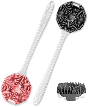 Back Scrubber for Shower Silicone Body Scrubber with Long Handle and Tornado Texture, 2 Pack for Super Exfoliating & Lathering for Rich Foam, Bath Massage Tool (Grey+Pink) Back Scrubber for Shower Silicone Body Scrubber with Long Handle and Tornado Texture, 2 Pack for Super Exfoliating & Lathering for Rich Foam, Bath Massage Tool (Grey+Pink)