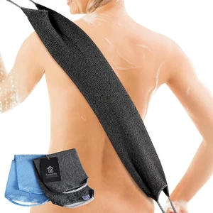 Back Scrubber for Shower, 2 Pack, Blue + Charcoal Gray | Nylon Bath Towel Washer, Japanese Exfoliating Washcloth, Stretchable Strap, Body Exfoliation Loofah Sponge Back Scrubber for Shower, 2 Pack, Blue + Charcoal Gray | Nylon Bath Towel Washer, Japanese Exfoliating Washcloth, Stretchable Strap, Body Exfoliation Loofah Sponge