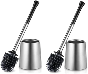 Toilet Bowl Brush Holder Set: 2Pack Silicone Stainless Steel Deep Cleaning Toilet Cleaner Brush for Bathroom Restroom Compact Modern Rv Toilet Scrubber Accessories with Caddy Toilet Bowl Brush Holder Set: 2Pack Silicone Stainless Steel Deep Cleaning Toilet Cleaner Brush for Bathroom Restroom Compact Modern Rv Toilet Scrubber Accessories with Caddy