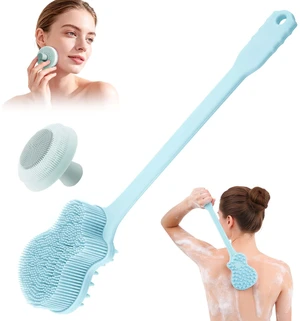 Silicone Body Scrubber & Face Scrubber Set for Shower, Exfoliating | 2Pcs Back & Face Brush Set, Long Handle Guitar Back Scrubber + Mushroom Face Cleansing Brush for Men & Women, Deep Cleansing Silicone Body Scrubber & Face Scrubber Set for Shower, Exfoliating | 2Pcs Back & Face Brush Set, Long Handle Guitar Back Scrubber + Mushroom Face Cleansing Brush for Men & Women, Deep Cleansing