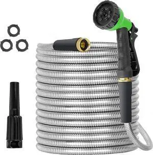 100FT Flexible Stainless Steel Garden Hose Heavy Duty Anti-Kink Rust Proof Water Hose with Leak-Proof 3/4 Inch Brass Fittings and Multi-Function Sprayer Nozzles for Outdoor Yard Cleaning Watering 100FT Flexible Stainless Steel Garden Hose Heavy Duty Anti-Kink Rust Proof Water Hose with Leak-Proof 3/4 Inch Brass Fittings and Multi-Function Sprayer Nozzles for Outdoor Yard Cleaning Watering