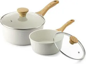 PFOA PFAS Free Granite Ceramic Nonstick Saucepan Set with Lid, Stay Cool Handle, Induction Compatible Cooking Pots, 1.5 QT & 2.5 QT PFOA PFAS Free Granite Ceramic Nonstick Saucepan Set with Lid, Stay Cool Handle, Induction Compatible Cooking Pots, 1.5 QT & 2.5 QT
