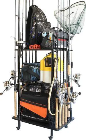 Mobile Fishing Rod Holder Garage Organizer, Holds Up to 12 Rods & Reel Combos, Gear Storage Rack for Garage, Shed & Car Mobile Fishing Rod Holder Garage Organizer, Holds Up to 12 Rods & Reel Combos, Gear Storage Rack for Garage, Shed & Car