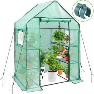 4.8x2.5x6.4 FT Portable Walk-in Greenhouse with Mesh Windows, 3 Tiers 4 Shelves PE Cover Outdoor Warm House for Seedling Flower Vegetable Growing 4.8x2.5x6.4 FT Portable Walk-in Greenhouse with Mesh Windows, 3 Tiers 4 Shelves PE Cover Outdoor Warm House for Seedling Flower Vegetable Growing