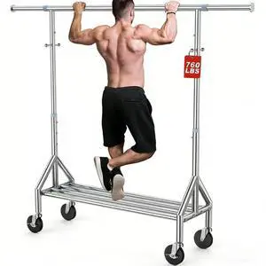 Heavy Duty 100% Stainless Steel Clothing Rack, 760LBS Load, Extendable Adjustable Rolling Garment Rack with Larger Sturdy Wheels and Shelves, Portable Closet Rack Heavy Duty 100% Stainless Steel Clothing Rack, 760LBS Load, Extendable Adjustable Rolling Garment Rack with Larger Sturdy Wheels and Shelves, Portable Closet Rack