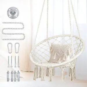 Handmade Macrame Hammock Chair Swing with Hardware Kit, 265 LBS Capacity, Bohemian Knitted Hanging Chair for Indoor Outdoor Bedroom Balcony Yard Porch Handmade Macrame Hammock Chair Swing with Hardware Kit, 265 LBS Capacity, Bohemian Knitted Hanging Chair for Indoor Outdoor Bedroom Balcony Yard Porch