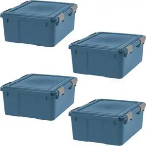 31 Qt Eco-Friendly Storage Bins with Lids 4 Pack, BPA-Free Plastic Gasket Boxes with Tight Latch Seal, Stackable Nestable Tote Tubs - Navy 31 Qt Eco-Friendly Storage Bins with Lids 4 Pack, BPA-Free Plastic Gasket Boxes with Tight Latch Seal, Stackable Nestable Tote Tubs - Navy