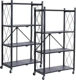 2 Pack 4 Tier Folding Metal Storage Shelves No Assembly Rolling Display Shelf with Swivel Wheels Rust Resistant Powder Coated Utility Shelving Unit for Home Kitchen Garage Craft Show 2 Pack 4 Tier Folding Metal Storage Shelves No Assembly Rolling Display Shelf with Swivel Wheels Rust Resistant Powder Coated Utility Shelving Unit for Home Kitchen Garage Craft Show