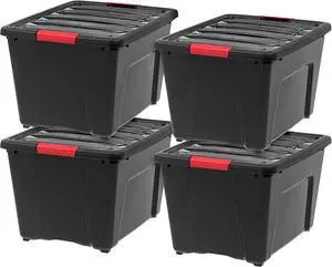 4 Pack 51L (54QT) BPA-Free Plastic Storage Box with Lid Latches Pull Handle Nestable Stackable Durable Containers Black for Garage Organizing 4 Pack 51L (54QT) BPA-Free Plastic Storage Box with Lid Latches Pull Handle Nestable Stackable Durable Containers Black for Garage Organizing