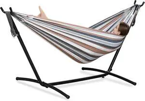 2-Person Double Hammock with Heavy-Duty Steel Stand, 450 LBS Capacity, Portable Space-Saving, Easy Assembly, Coffee Color, Indoor Outdoor Patio Yard Use 2-Person Double Hammock with Heavy-Duty Steel Stand, 450 LBS Capacity, Portable Space-Saving, Easy Assembly, Coffee Color, Indoor Outdoor Patio Yard Use
