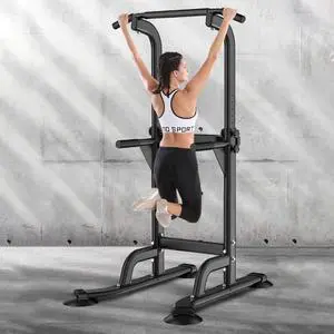 Adjustable Height Power Tower Dip Station, 330LBS Capacity Pull Up Bar Station, H-Shaped Base Strength Training Workout Equipment for Home Gym Full Body Exercise Adjustable Height Power Tower Dip Station, 330LBS Capacity Pull Up Bar Station, H-Shaped Base Strength Training Workout Equipment for Home Gym Full Body Exercise