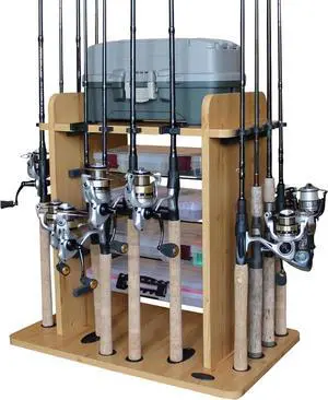 Fishing Rod Holder for 14 Saltwater/Freshwater Rods, with Up to 4 Fishing Tackle Box Storage, for Garage and Boat Fishing Accessories Organization Fishing Rod Holder for 14 Saltwater/Freshwater Rods, with Up to 4 Fishing Tackle Box Storage, for Garage and Boat Fishing Accessories Organization