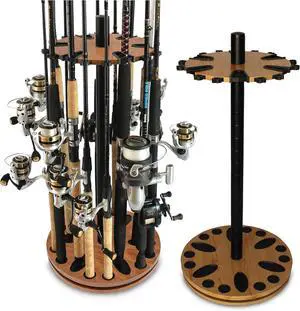 360° Rotating Fishing Rod Holder, Garage Storage Rack with 6 Dual Rod Clips, for Poles, Reels, Gear, Tackle Box, 14.75"L x 14.75"W x 31.5"H 360° Rotating Fishing Rod Holder, Garage Storage Rack with 6 Dual Rod Clips, for Poles, Reels, Gear, Tackle Box, 14.75"L x 14.75"W x 31.5"H