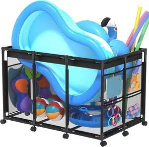 XX-Large Nylon Mesh Pool Storage Bin, Rolling Cart with 10 Wheels, Outdoor Organizer for Pool Noodles, Floats, Balls & Goggles, Black XX-Large Nylon Mesh Pool Storage Bin, Rolling Cart with 10 Wheels, Outdoor Organizer for Pool Noodles, Floats, Balls & Goggles, Black